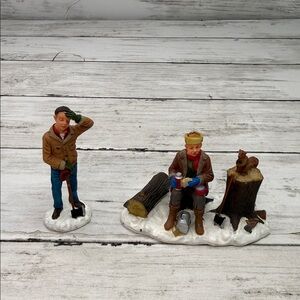 Lemax Village Collection "Breaktime!" 2 Men Figurines Chopping Wood and Squirrel
